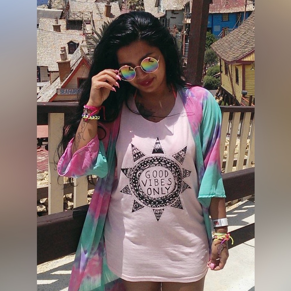 Keep it Bright Good Vibes Only Graphic Tank/ Vest Shirt Baby Pink - Medium